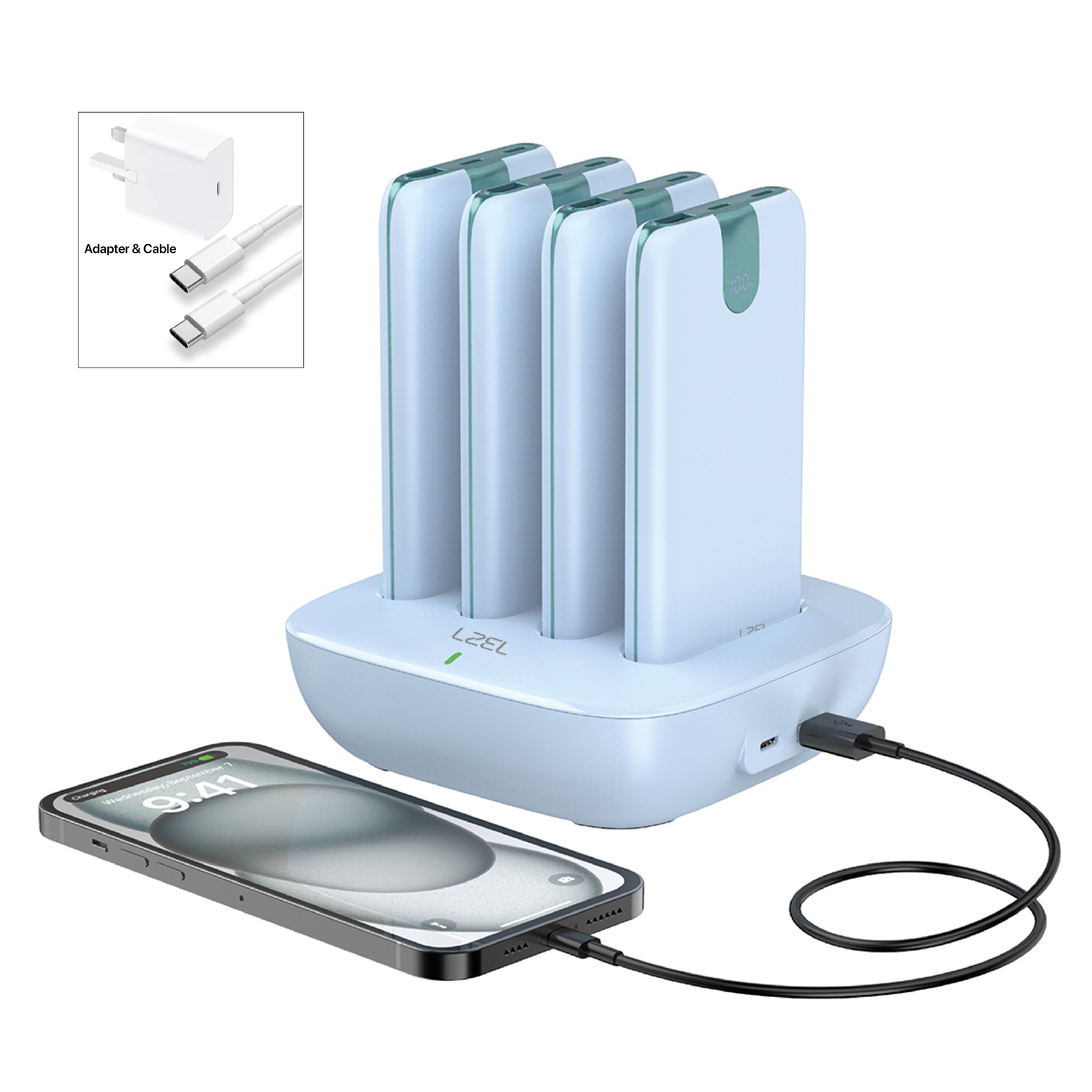 LZEL Quadra Energia Y Station 10000mAh Charging Station Built In Cable Lightning And Type-C | Blue LZEL Quadra Energia Y Station 10000mAh Charging Station Built In Cable Lightning And Type-C | Blue